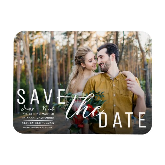 Moody Black Overlay Foto Save the Date Wedding Magneet (Horizontaal)