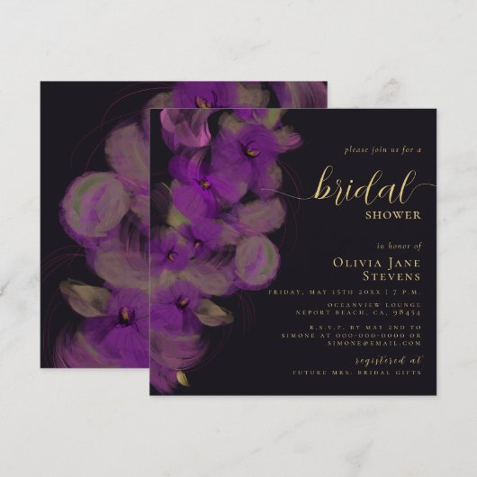 Moody Black Paarse Orchids Wreath Vrijgezellenfees Kaart (Voorkant / Achterkant)