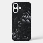 Moody Black Peony Monogram Girly Gothic Floral Case-Mate iPhone Case (Achterkant)