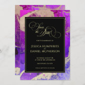 Moody Black Pink Gold Paars Abstract huwelijk Save The Date (Voorkant / Achterkant)