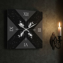 Moody Black Silver Witchy Goth Home Décor Vierkante Klok