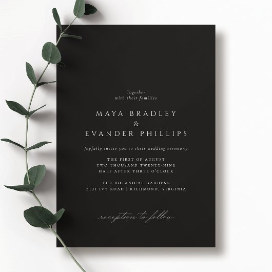 Moody Black | Tijdloze elegante klassieke bruiloft Kaart