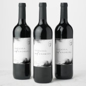 Moody Black Waterverf Minimalistische bruiloft Wijn Etiket (Flessen)