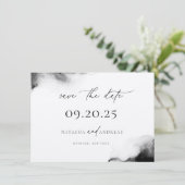 Moody Black Waterverf Minimalistische trouwfoto Save The Date (Staand voorkant)