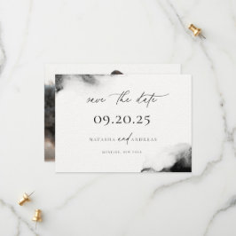 Moody Black Waterverf Minimalistische trouwfoto Save The Date