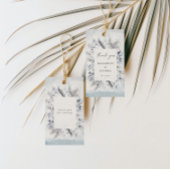 Moody Blauw Winter Bloemen Monogram Bruiloft Cadeaulabel