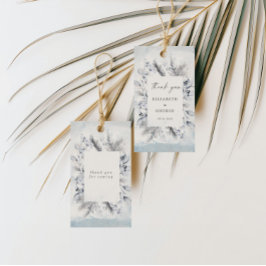 Moody Blauw Winter Bloemen Monogram Bruiloft Cadeaulabel