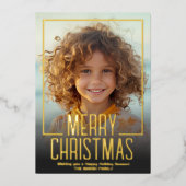 Moody Blauwgroen Botanische Merry Christmas Border Folie Feestdagenkaart (Voorkant)