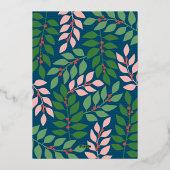 Moody Blauwgroen Botanische Merry Christmas Border Folie Feestdagenkaart (Achterkant)