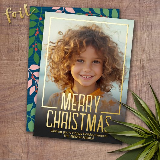 Moody Blauwgroen Botanische Merry Christmas Border Folie Feestdagenkaart