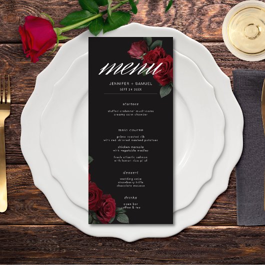 Moody bloed rode rozen bruiloft menu