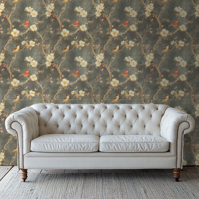 Moody bloemen behang met bloemen en vogels (Creator heeft geüpload)