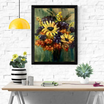 Moody Bloemen Boeket Zonnebloem Art Poster