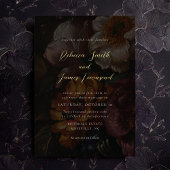 Moody Bloemen Donkere Botanische Kalligrafie Trouw Folie Uitnodiging