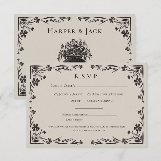 Moody Bloemen Gotische bruiloft RSVP Kaart (Voorkant / Achterkant)