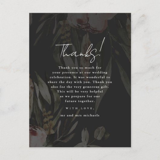 Moody Bloemen Overlay Trouwfoto Dank u Briefkaart (Voorkant)