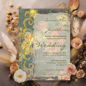 Moody  Bloemen Rococo Revival Wedding Kaart