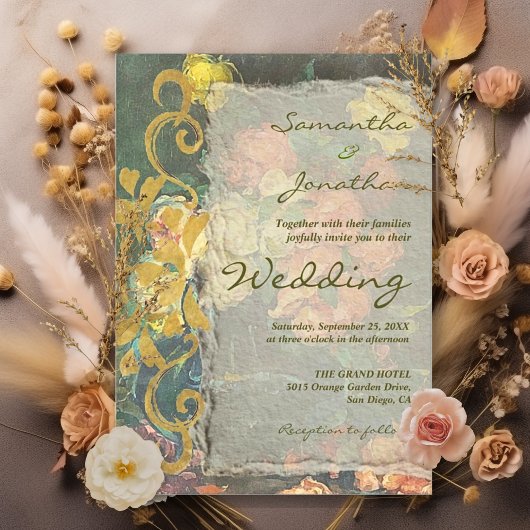 Moody  Bloemen Rococo Revival Wedding Kaart
