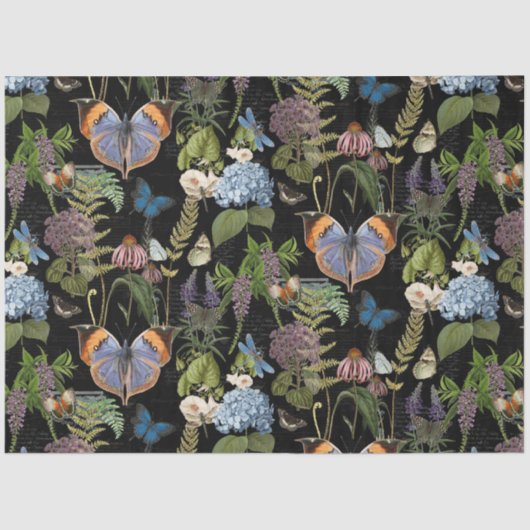Moody Bloemenweide Vlinder Ephemera Decoupage Tissuepapier (Voorkant)