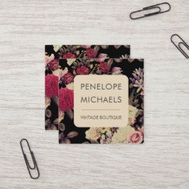 Moody  bloemmotief zwart vierkante visitekaartje