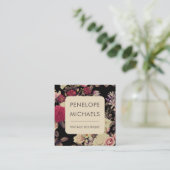 Moody  bloemmotief zwart vierkante visitekaartje (Staand voorkant)