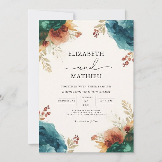 Moody Bloom Floral Wedding Kaart (Voorkant)