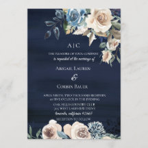 Moody Blue Champagne Floral Wedding Invitation