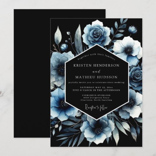 Moody Blue Floral Arch Wedding Kaart (Voorkant / Achterkant)