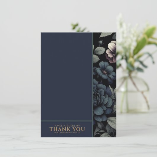 Moody Blue Floral Bedankkaart (Staand voorkant)