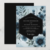Moody Blue Floral Botanical Wedding Kaart (Voorkant / Achterkant)