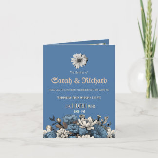 Moody Blue Floral Gevouwen Foto Uitnodigen