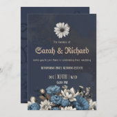 Moody Blue Floral Gevouwen Foto Uitnodigen Kaart (Voorkant / Achterkant)