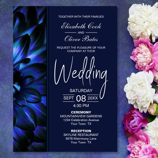 Moody Blue Floral Wedding Kaart