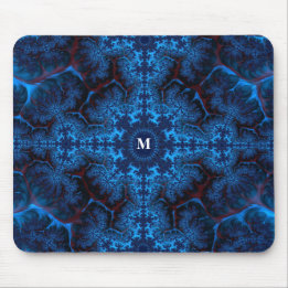 Moody Blue Fractal Filigree met je Monogram Muismat
