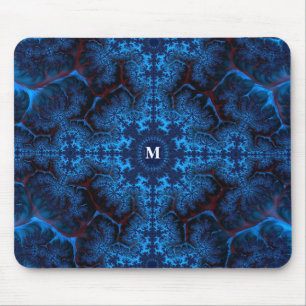Moody Blue Fractal Filigree met je Monogram Muismat