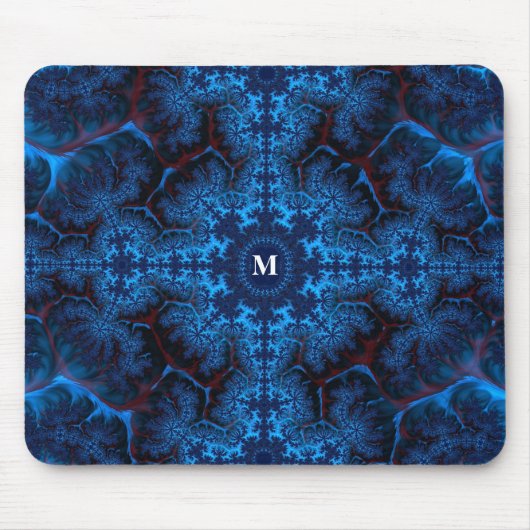 Moody Blue Fractal Filigree met je Monogram Muismat (Voorkant)