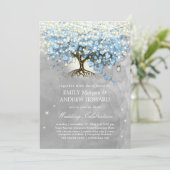 Moody Blue Gray Silver Heart Leaf Tree Wedding Kaart (Staand voorkant)