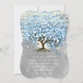 Moody Blue Gray Silver Heart Leaf Tree Wedding Kaart (Achterkant)