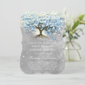 Moody Blue Gray Silver Heart Leaf Tree Wedding Kaart (Staand voorkant)