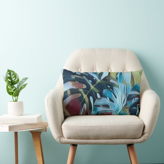 Moody Blue Monstera verlaat botanisch thema Kussen (Stoel)