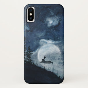Moody blue night sky full moon hare silhouette Case-Mate iPhone case