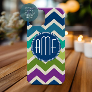 Moody Blue Paarse Colors Chevron Pattern Monogramm iPhone 15 Case