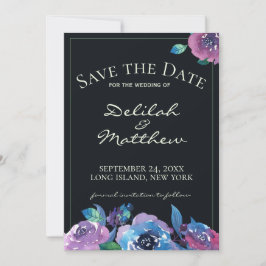 Moody Blue Paarse Twilight Floral Save the Date