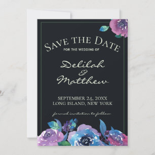 Moody Blue Paarse Twilight Floral Save the Date