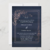Moody Blue Roos Gold Wedding Invitation Kaart (Voorkant)