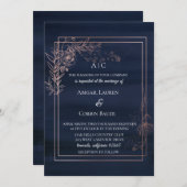 Moody Blue Roos Gold Wedding Invitation Kaart (Voorkant / Achterkant)