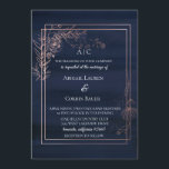 Moody Blue Roos Gold Wedding Invitation Kaart<br><div class="desc">Modern elegant rozen gouden geometrische florale lijst met middernachtblauwe waterverf achtergrond huwelijksuitnodiging. Pas tekst,  lettertypestijl,  kleur en grootte aan.</div>