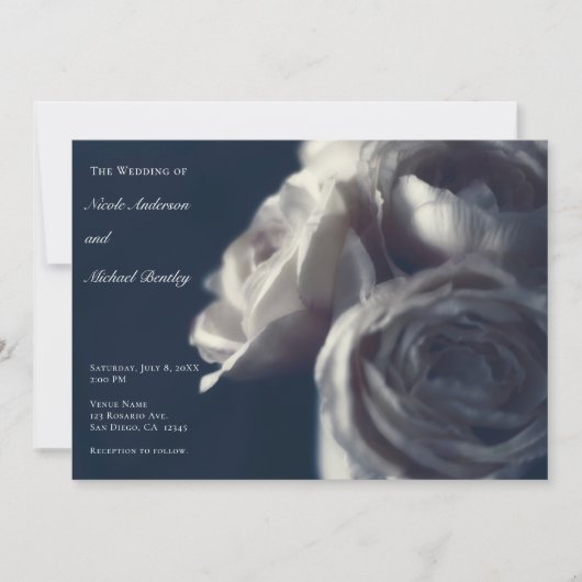 Moody Blue Shabby Chic Rozen Elegant Wedding Kaart (Voorkant)