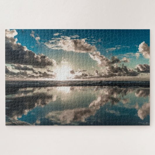 Moody Blue Sky Beach Sunrise Legpuzzel (Horizontaal)