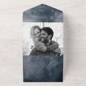 Moody Blue Sky Clouds Celestial Wedding All In One Uitnodiging (Buitenkant)